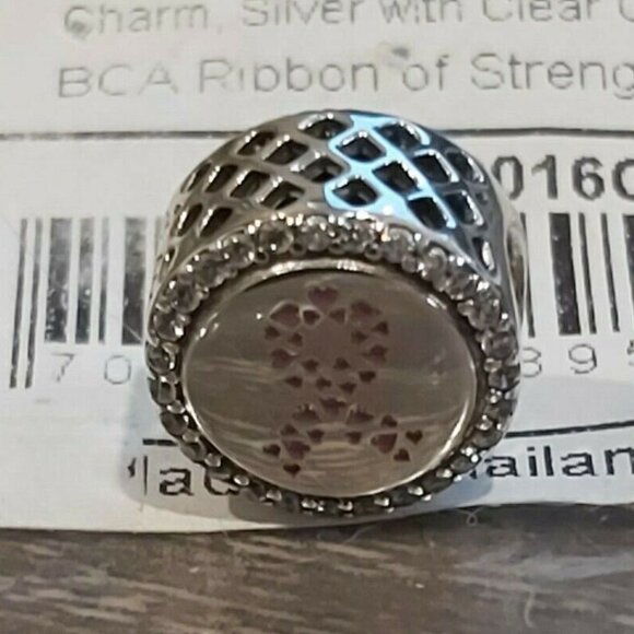 Authentic PANDORA *RETIRED* Double-Sided Ribbon of Strength Charm ENG792016CZ_29 - Picture 7 of 8